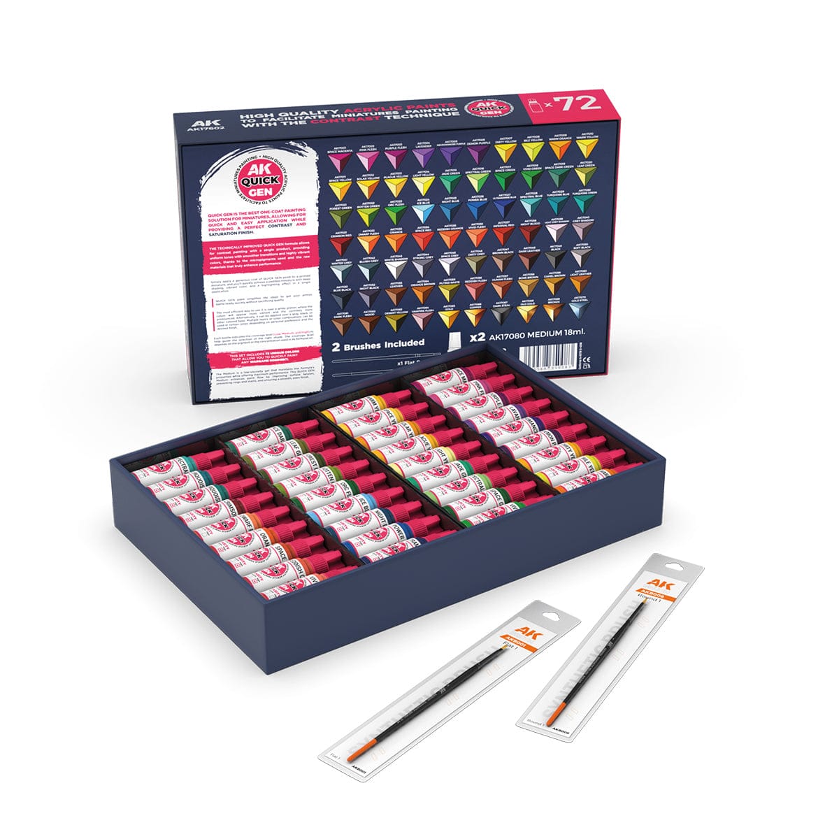 AK Interactive Quick Gen - Quick Paint Set 72 Colors (+2 Brushes)