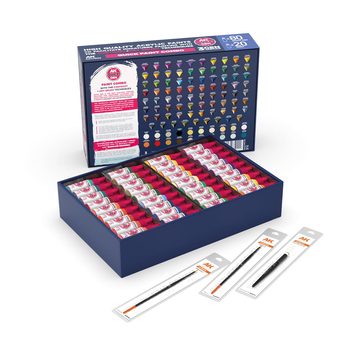 AK Interactive Quick Gen - Quick Paint Set 100 Colors (80 Quick Gen + 20 Acrylic 3rd Gen + 3 Brushes)