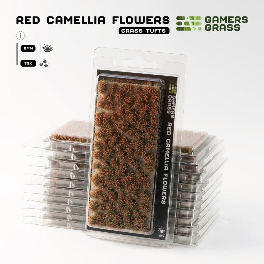 Gamer's Grass Tufts -  Red Camellia Flowers