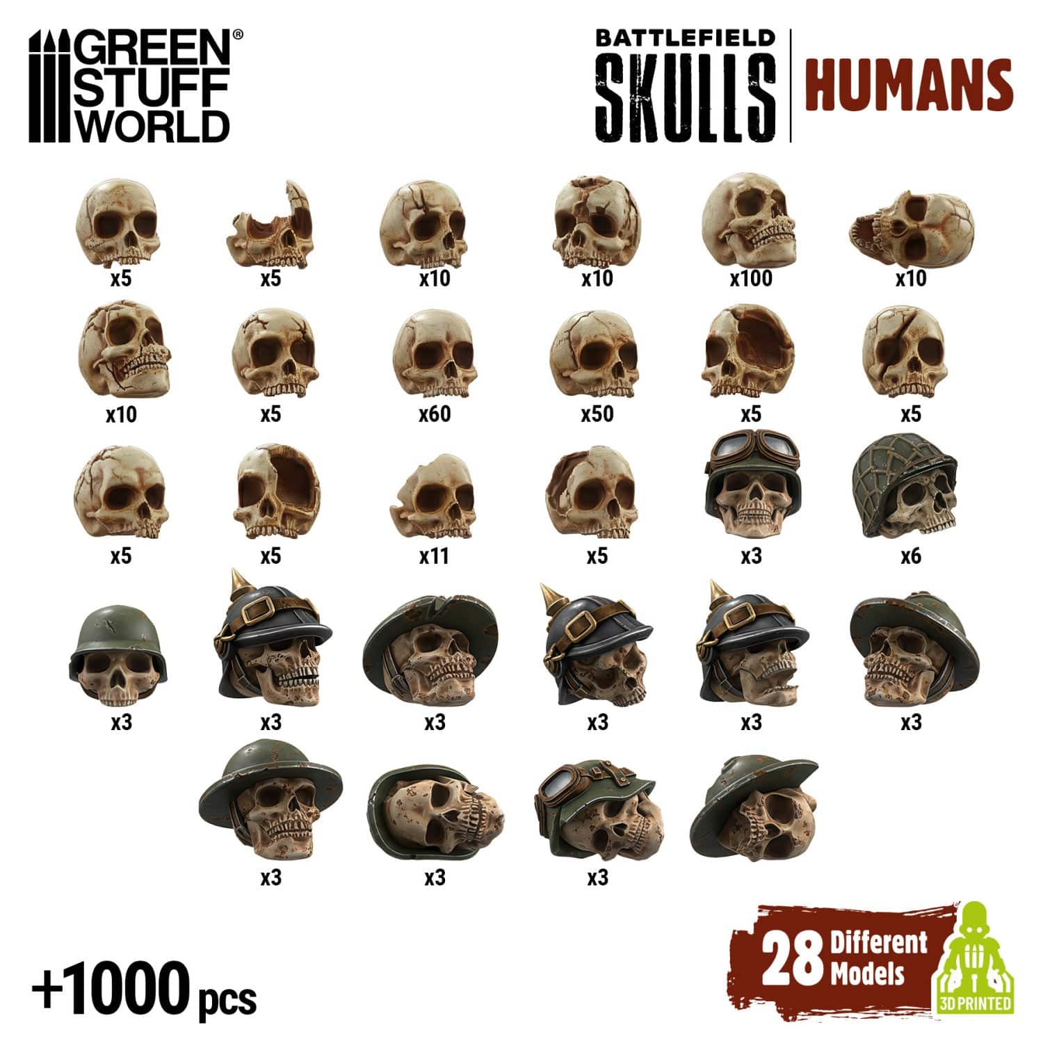 GSW Resin Basing Set - 1000x Battlefield Resin Skulls