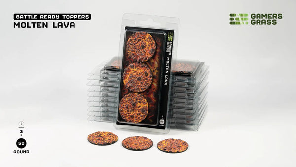 Gamer's Grass Battle Ready Toppers  - Molten Lava - Round 50mm