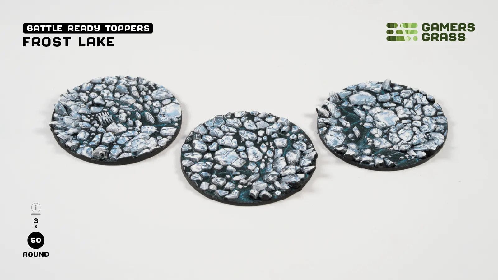 Gamer's Grass Battle Ready Toppers- Frost Lake - Round 50mm