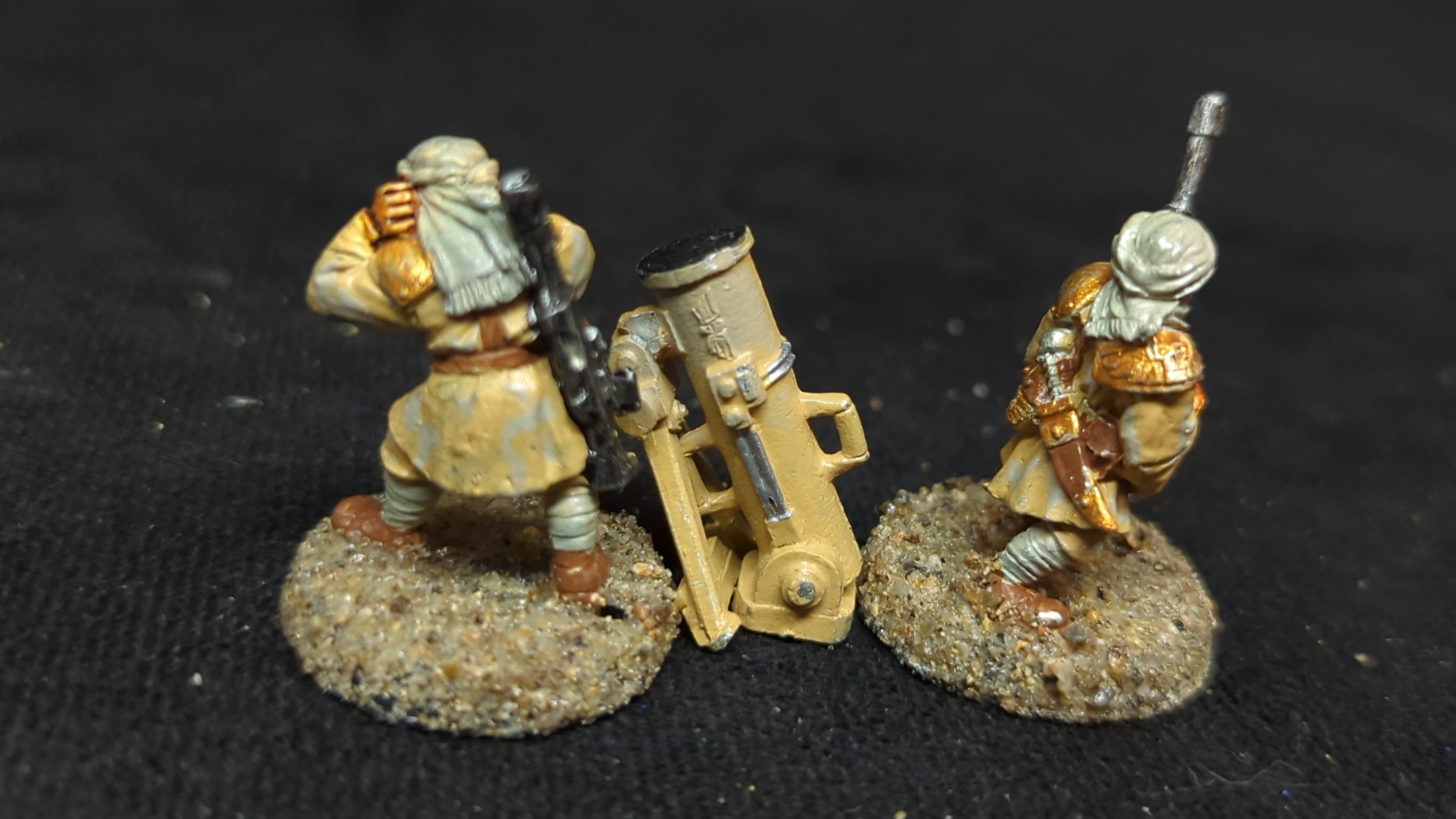 Warhammer 40k Astra Militarum Tallarn Mortar Team x3 OOP Painted