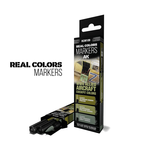 AK Interactive Real Colors Markers Set x3 - WWII Allied Aircraft Cockpit Colors