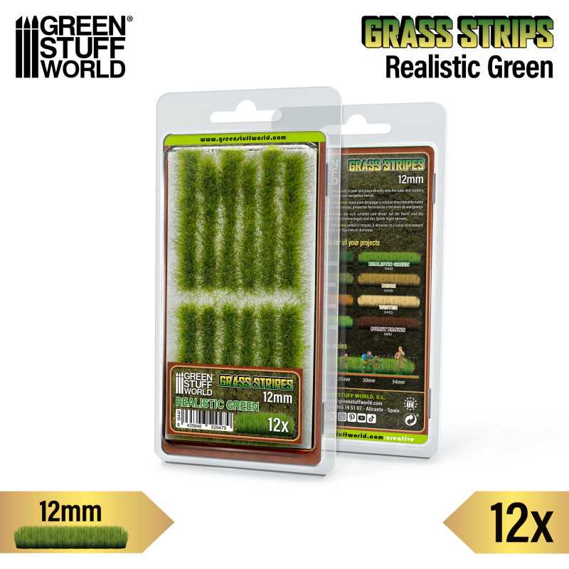 GSW Grass Strips 12mm - Realistic Green