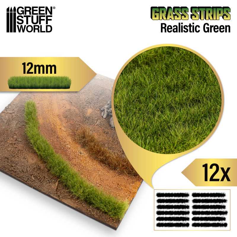 GSW Grass Strips 12mm - Realistic Green