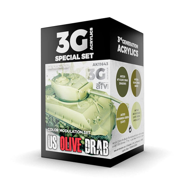 AK Interactive 3rd Gen Acrylics Wargame Color set - US Olive drab