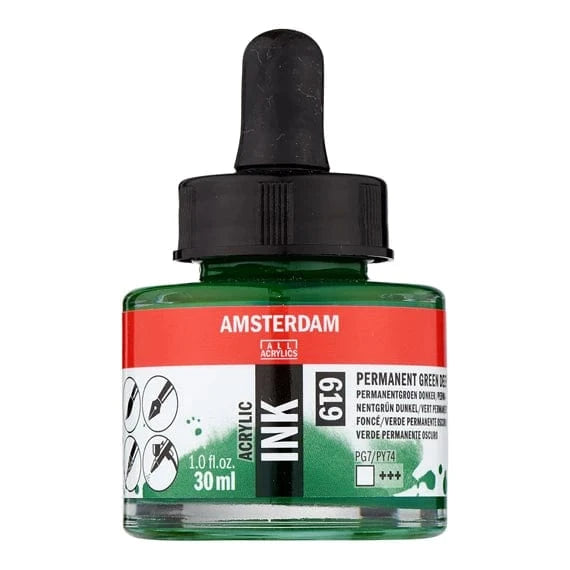 Amsterdam Acrylic Inks 30ml - Permanent Green Deep