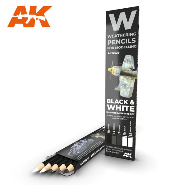 AK Interactive Weathering Watercolor Pencil Set - Black and White