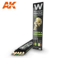AK Interactive Weathering Watercolor Pencil Set - Green & Brown