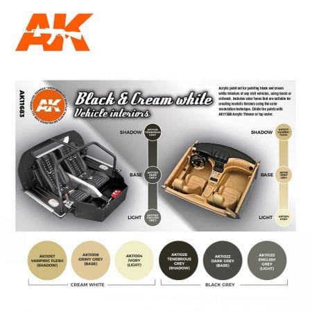 AK Interactive 3rd Gen Acrylics Paint set - Black & Cream White Vehicle Interiors