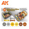 AK Interactive 3rd Gen Acrylics Paint set - Yellow, Brown & Grey Vehicle Interiors